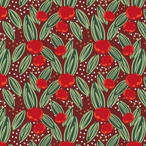 pattern with red berries and leaves