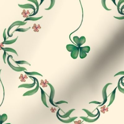 Watercolor Vintage Clover Shamrock - French Romantic - MEDIUM size 