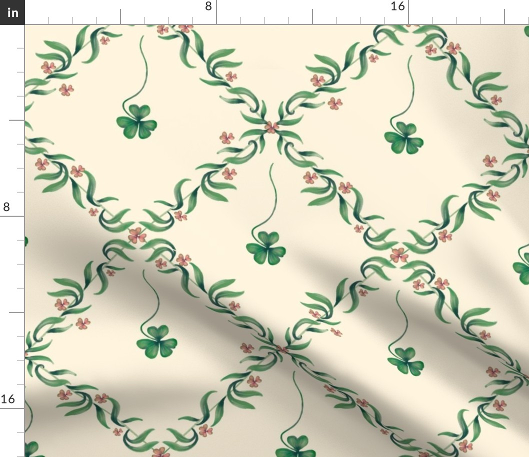 Watercolor Vintage Clover Shamrock - French Romantic - MEDIUM size 