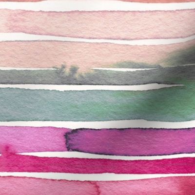Artistic watercolor stripes Magenta Pink and Green Jumbo Large