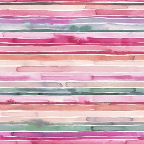 Artistic watercolor stripes Magenta Pink and Green Medium