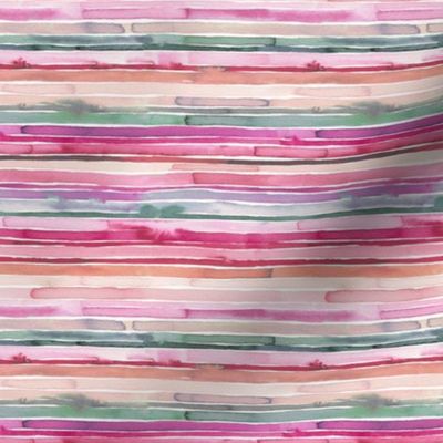 Artistic watercolor stripes Magenta Pink and Green Micro