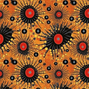 geometric surreal spiders of the multiverse in gold orange and black