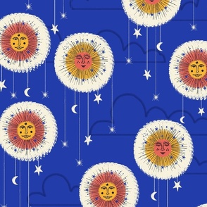 enchanted Celestial charm_wallpaper large scale_night bright blue sky, sun and moon