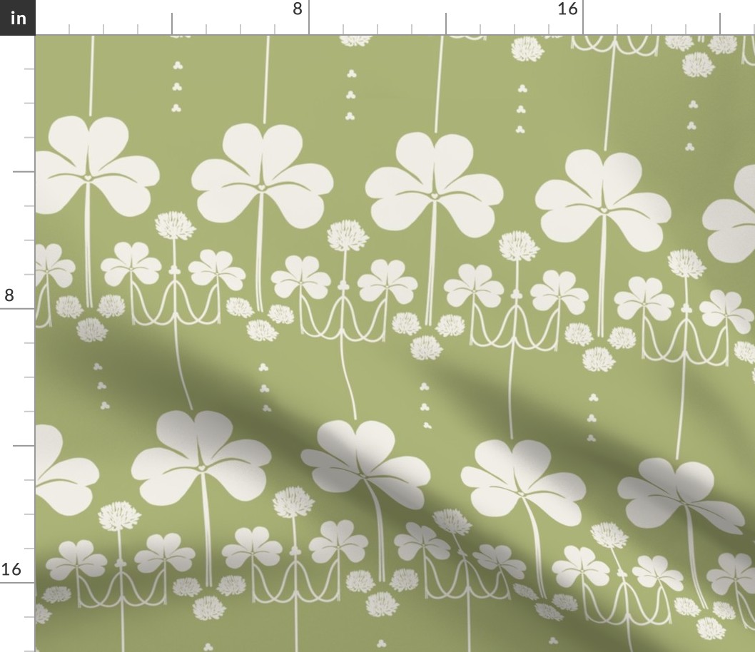 Vintage Green Shamrocks - white clover and olive green