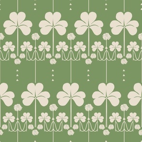 Vintage Green Shamrocks - white clover and moss green