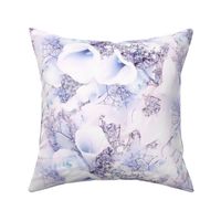 Lilac, Grey and White Calla Lily and Baby's Breath Floral Watercolor Half Drop