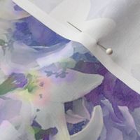 White Easter Lily, Purple Rose and Green Buds Suffragette Floral Watercolor Half Drop