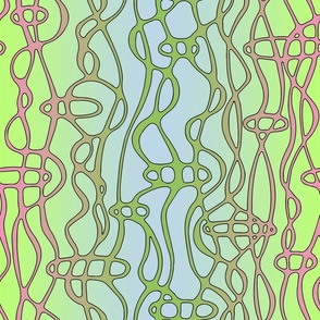 Abstract wavy design, pink, green and blue