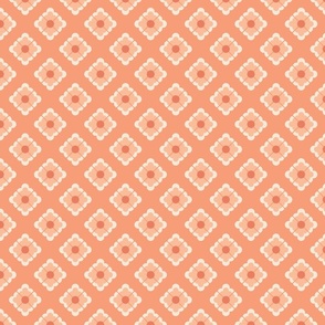 Peach Fuzz, Orange and Cream Geometric Scalloped Foulard - Diamond Shape