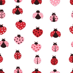 Ladybug Love on White, Hearts, Ladybug Fabric, Love Bug, Valentines Fabric, Valentine, Cute Valentines, Pink and Red