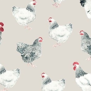 (L) sussex chickens on warm grey beige Large scale