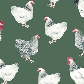 (L) sussex chickens on myrtle dark green Large scale