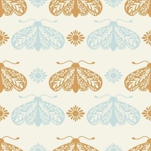 Forest Moths in Sky Blue and Mustard-Yellow