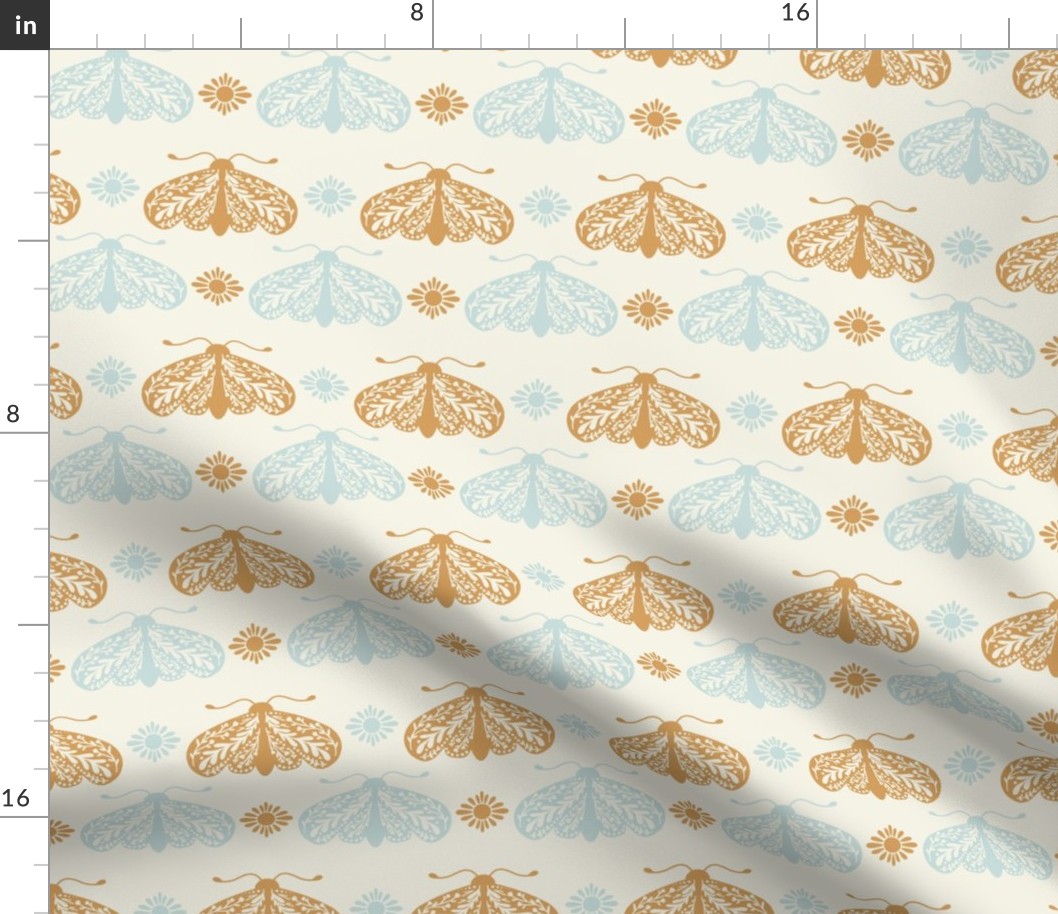 Forest Moths in Sky Blue and Mustard-Yellow