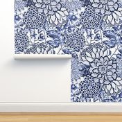 Indigo Lace Floral - Blue Abstract Flowers - Hand Drawn 