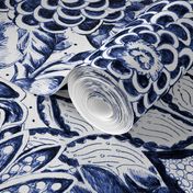 Indigo Lace Floral - Blue Abstract Flowers - Hand Drawn 