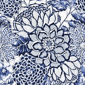 Indigo Lace Floral - Blue Abstract Flowers - Hand Drawn 