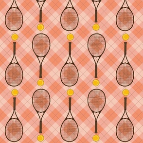 Tennis balls & rackets on Retro  Argyle Plaid in Orange