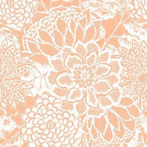 Peach Fuzz  Lace Floral - Peach Abstract Flowers - Hand Drawn 