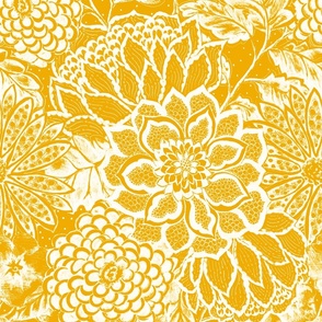  Amber Lace Floral - Yellow Abstract Flowers - Hand Drawn 