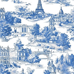 Eiffel Bliss Toile - Blue/White  Wallpaper - New 