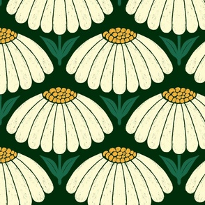 Large Daisy Scallop Pattern – Jumbo Daisies on Green Background