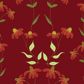 L. Mexican Hat (Ratibida) Wildflowers on Crimson Background