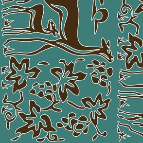 New deer & grapes - vector double - very large - adobe1998 - brown30-minagreen-white-lines-2pt