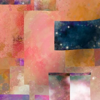 Galaxy Scrap Quilt Abstract Art Collage No. 2, Orange Pink Purple 