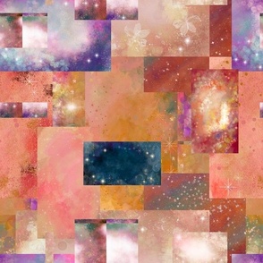 Galaxy Scrap Quilt Abstract Art Collage No. 2, Orange Pink Purple 