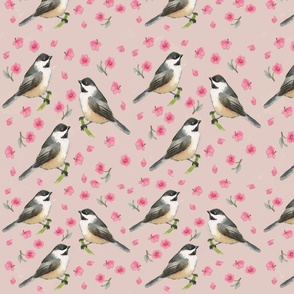 chickadees and blossoms 