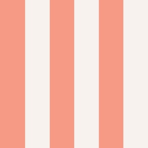 Traditional large scale 4 inch classic  vertical stripe in  pink peach on ivory white