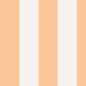 Traditional large scale 4 inch classic  vertical stripe in peach fuzz on ivory white
