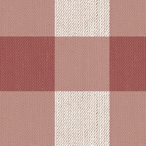 Twill Textured Gingham Check Plaid (3" squares) - Marsala Red and Dove White (TBS197)