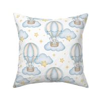 Blue Baby Elephant Air Balloon Clouds Stars Nursery 