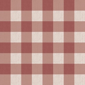Twill Textured Gingham Check Plaid (1" squares) - Marsala Red and Dove White (TBS197)