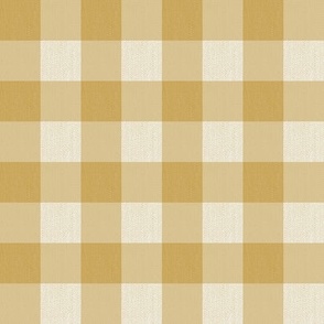 Twill Textured Gingham Check Plaid (1" squares) - Sauterne Yellow Ocher and Dove White (TBS197)