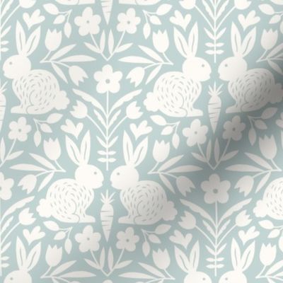 Springtime Bunnies in Pale Blue and Light Ivory