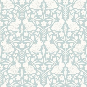 Springtime Bunnies in Pale Blue and Light Ivory