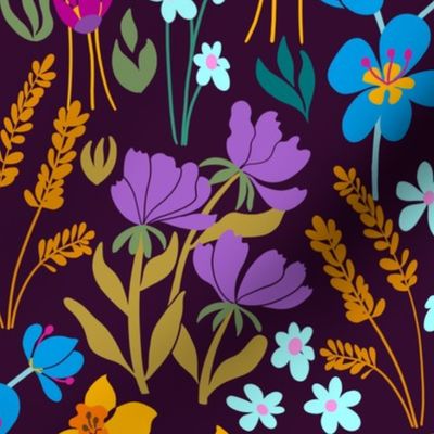 Enchanted Midnight Garden - Lush Floral Tapestry, Vibrant Botanical Print, Nature-Inspired Home Decor