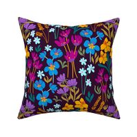 Enchanted Midnight Garden - Lush Floral Tapestry, Vibrant Botanical Print, Nature-Inspired Home Decor