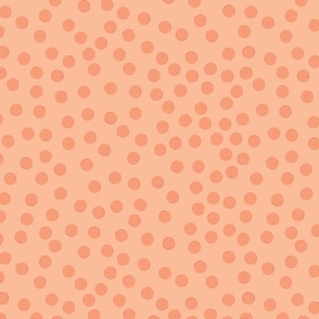 Random Hand-Painted Polka Dots in Pantone Color of the Year for 2024 - Peach fuzz + orange [larger scale]