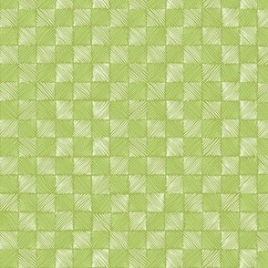 (Tiny)“Scribbled chessboard” in botanical lime green and sage greens