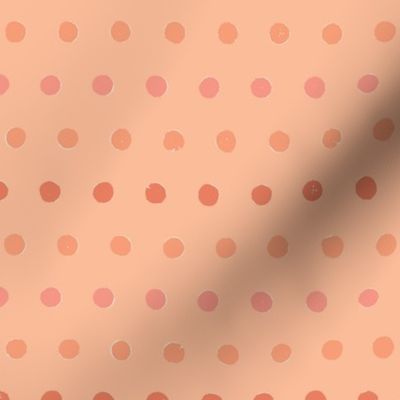 Hand Painted Rows of Polka Dots in Pantone 2024 color - Peach Fuzz + orange, pink and cream [larger scale]