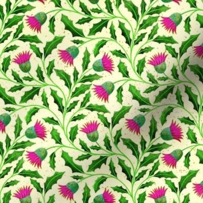 Hot Pink Thistles on Cream Background, Sm Scale