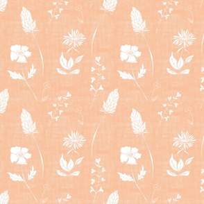 Peach Orange and White - hand drawn flowers, peach fuzz, outlines, texture