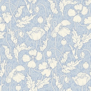 Poppy Field Floral Blue Grey Ivory