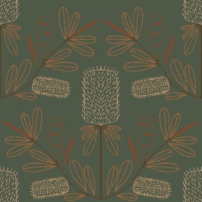 LARGE - Block print inspired botanical - modern floral - earth tones