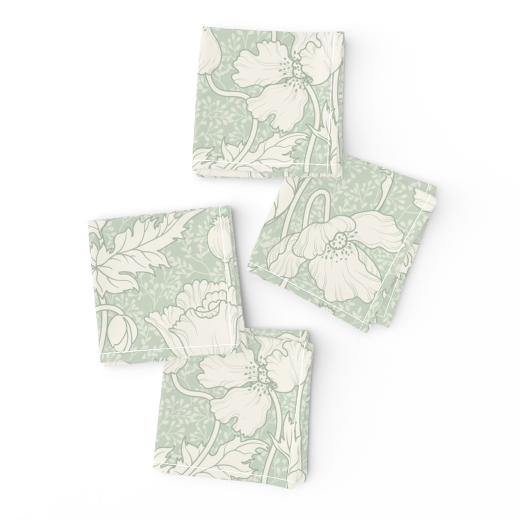 Poppy Field Floral Soft Sage Green Ecru 